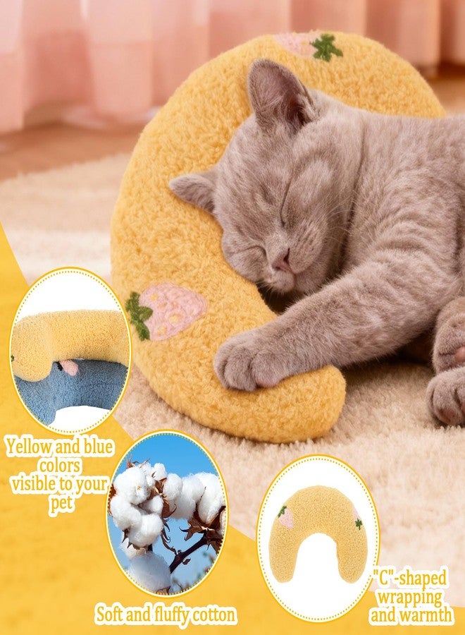 Novabright 2 Pcs Cat Calming Pillow for Indoor Pets Little Pillow for Cats Soft Fluffy Cat Dog Toy C Shaped Pet Neck Pillows Half Donut Cuddler for Kitten Puppy Guinea Pig Chinchilla Anxiety Relief - Image 2
